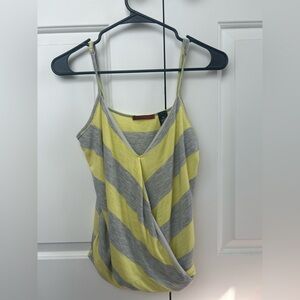 BKE Yellow & Gray Wrap V-Neck Striped Tank Top XS
